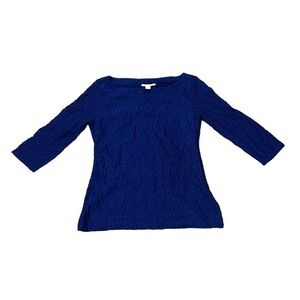 Banana Republic Blue Lace Fitted 3/4 Sleeve Lined Blouse Size 4 Women's